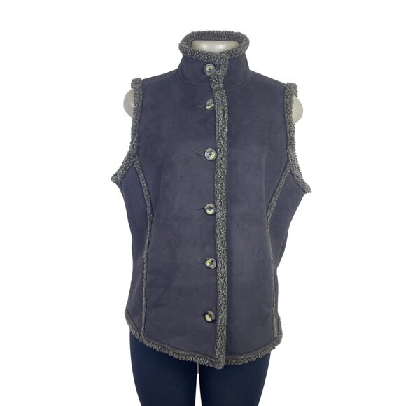 L.L. Bean Women's Gray Sherpa Lined & Sleeveless Button Front Vest Sz M - Picture 2 of 10